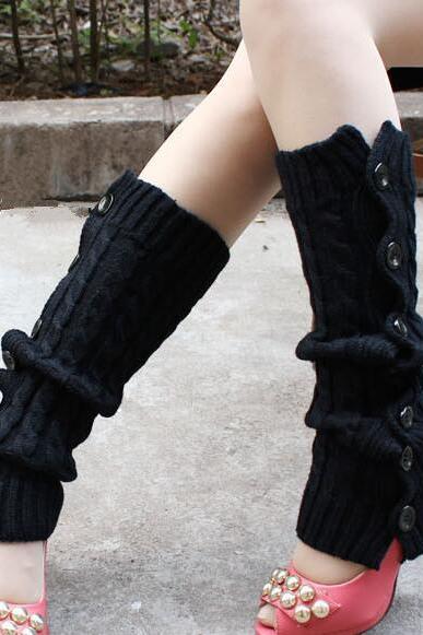 Winter Knitted Leg Warmers Accessories for Women - Black