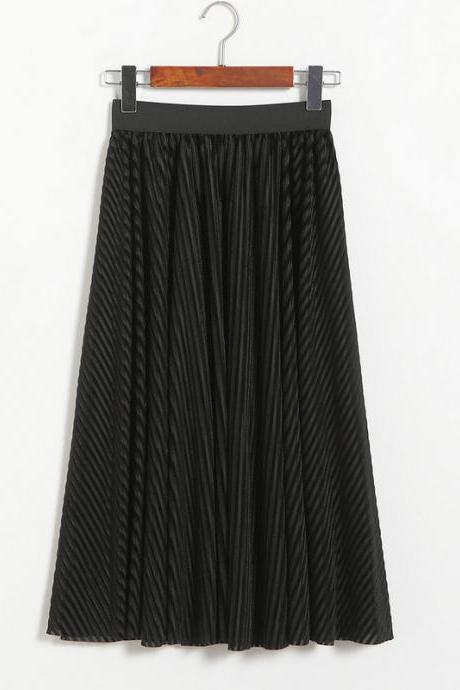 Women Stripe High Waist Pleatedskirt - Black