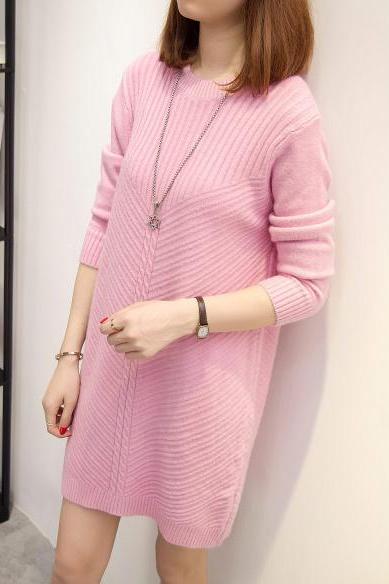 Women Long Sleeve Winter Warm Pullover Sweater Ladies Casual Jumper Tops - Pink