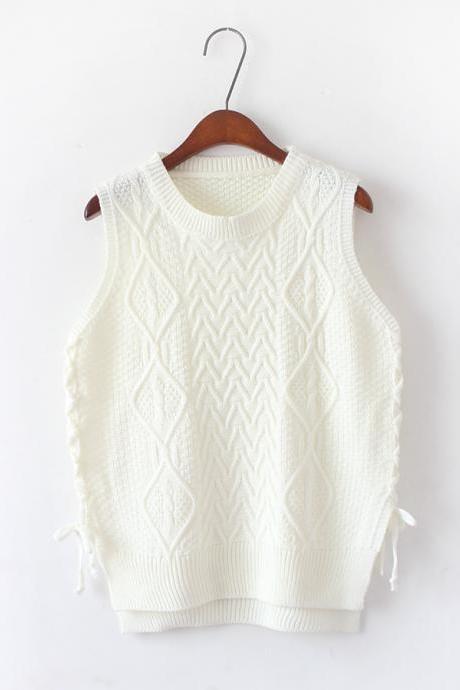 New Design Women Short Pullover Knit Vest Tops - White