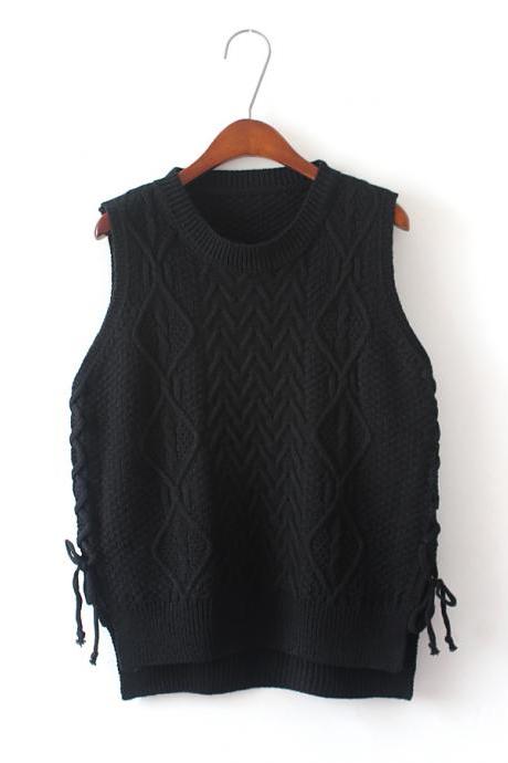 New Design Women Short Pullover Knit Vest Tops - Black