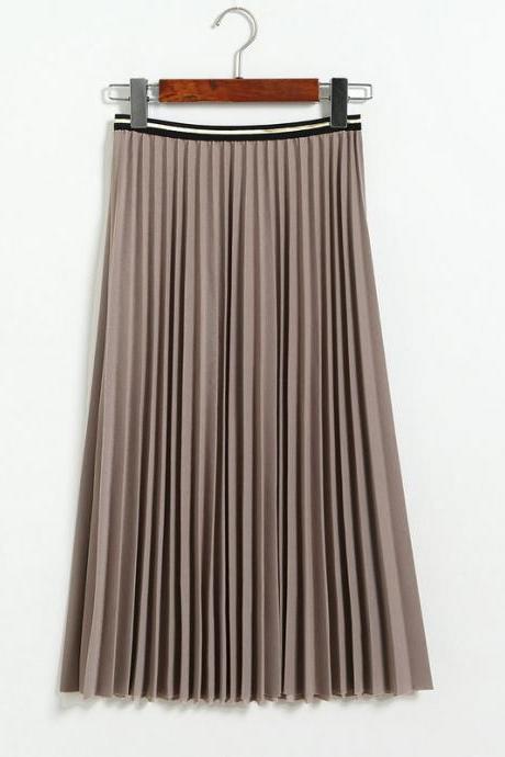 Fshion Women Pleated Skirt - Khaki