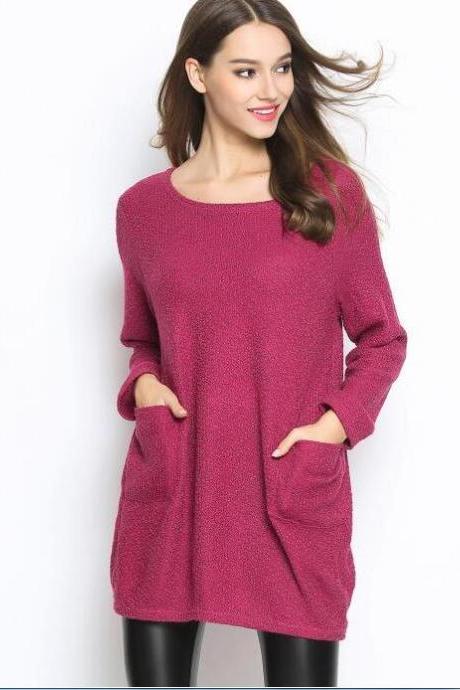 Fashion Women Casual Pullover Loose Sweater Knitwear - Red