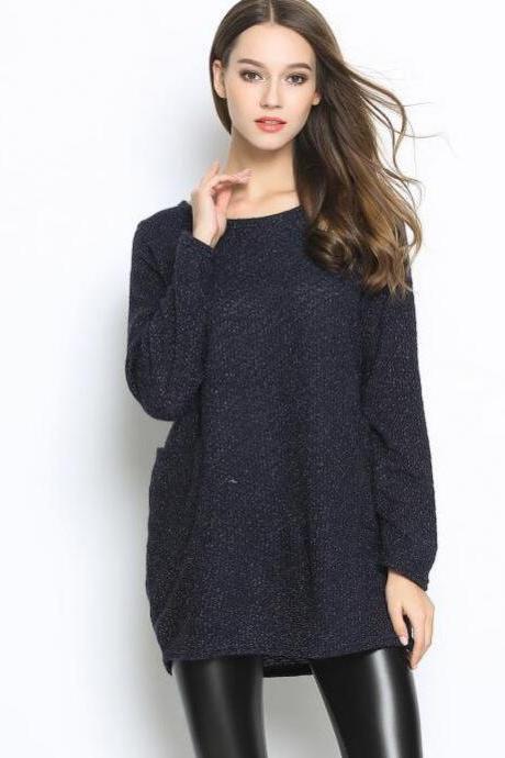 Fashion Women Casual Pullover Loose Sweater Knitwear - Black