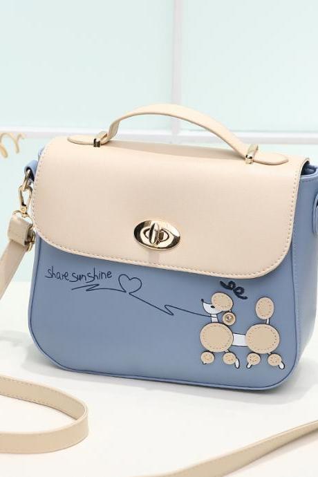 Sweet PU Leather Handbag Shoulder Bag - Blue