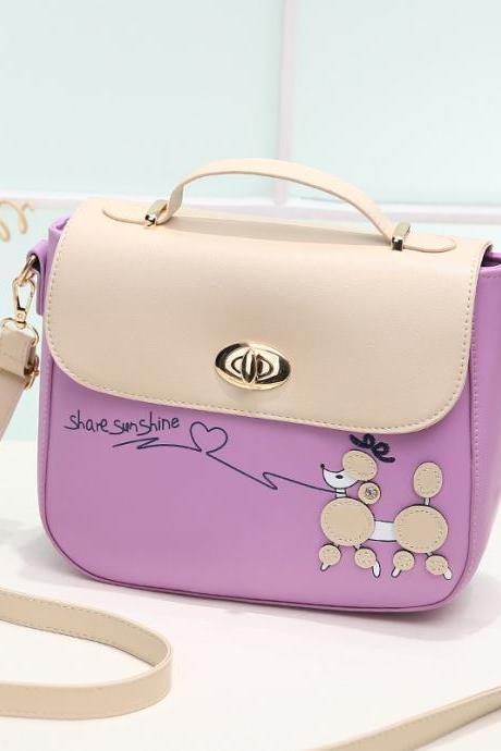 Sweet PU Leather Handbag Shoulder Bag - Purple
