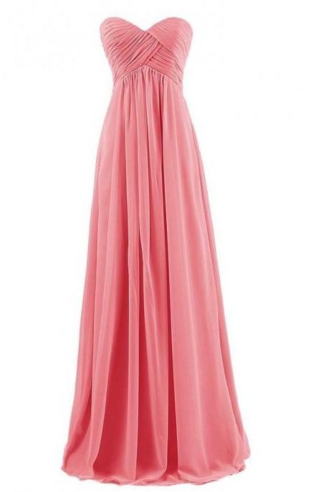 Strapless Plus Size Bridesmaid Dresses Long For Wedding Guests Sister Party Dress Chiffon Prom Dress - Watermelon red