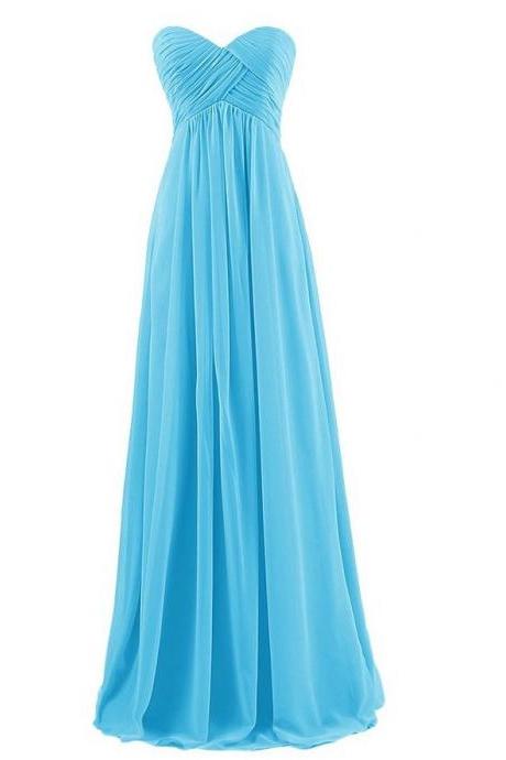 Sky Blue Strapless Sweetheart Ruched Chiffon A-line Floor-Length Bridesmaid Dress