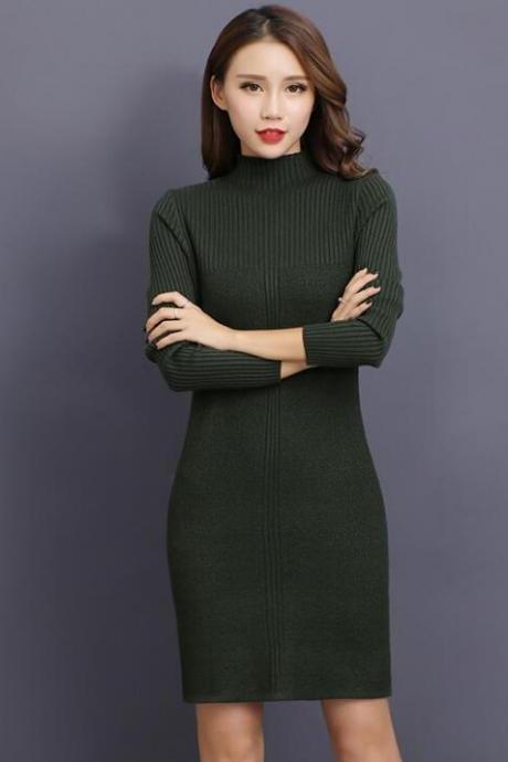 Stylish Knitted Sweater Dress In Amy Green