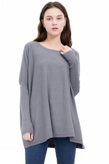 Grey Knit Bateau Neck Long Sleeves Sweater