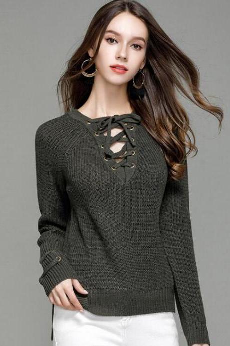 Sexy Knitting Pullover Fashion Hollow Sweater - Amy Green