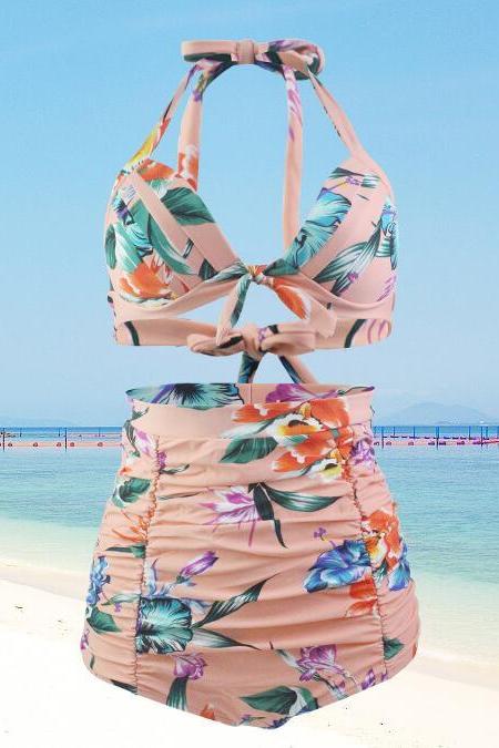 High Waist Bathing Suit Plus Size Swimwear Push Up Bikini Set Retro Beach Wear