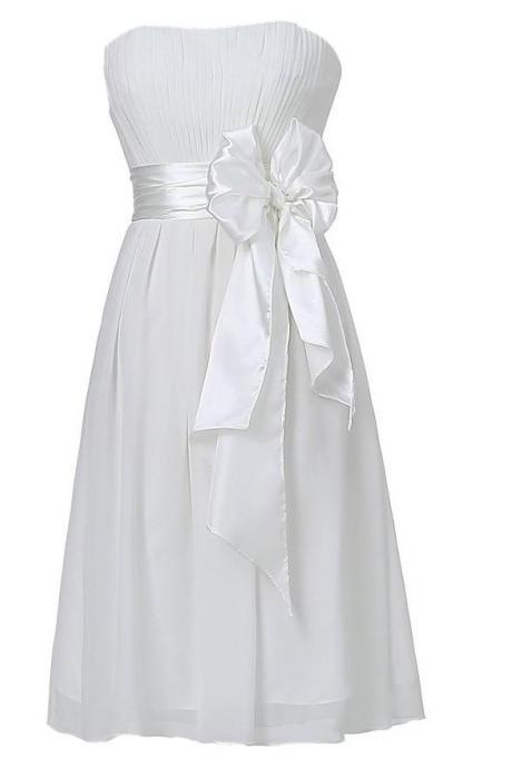Sweet Bow Chiffon Bridesmaid Party Dress - White