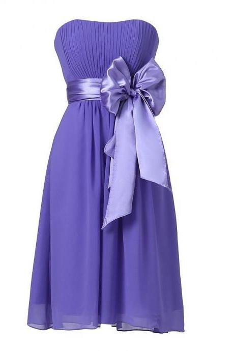 Sweet Bow Chiffon Bridesmaid Party Dress - Purple