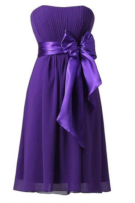 Sweet Bow Chiffon Bridesmaid Party Dress - Dark Purple