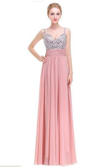 Luxury Prom Dress Long Sexy Backless Beading Sweetheart Chiffon Formal Elegant Bride Evening Party Gowns - Pink