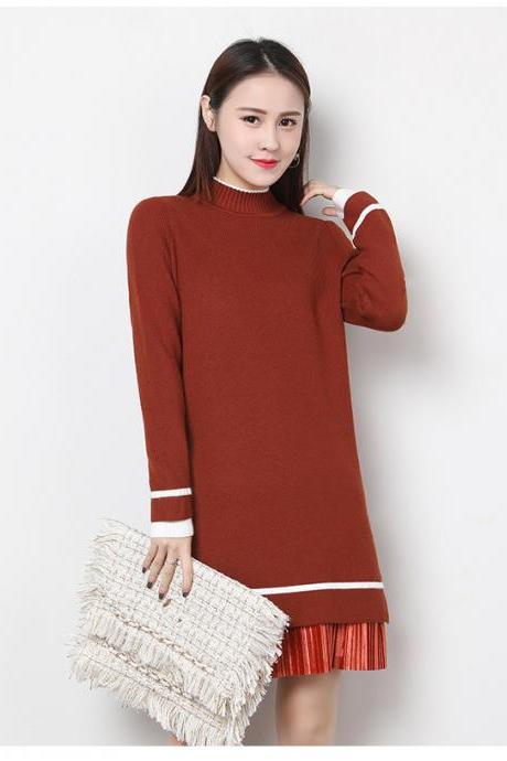 Women&amp;amp;#039;s Long Sleeve Knitted Casual Turtleneck Sweater - Caramel Color