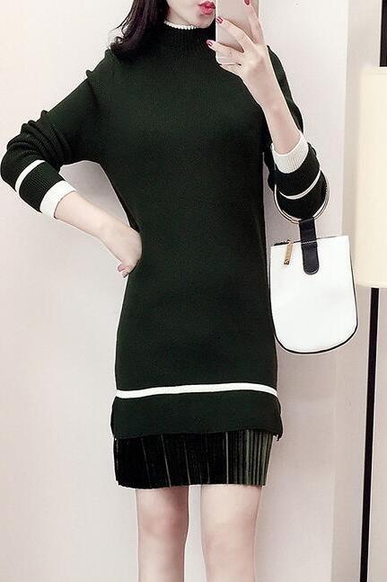 Women&amp;#039;s Long Sleeve Knitted Casual Turtleneck Sweater - Amy Green