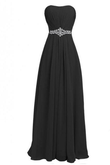 Fashion Long Chiffon Prom Dress With Beadings Bridesmaid Dresses Party Dress - Black