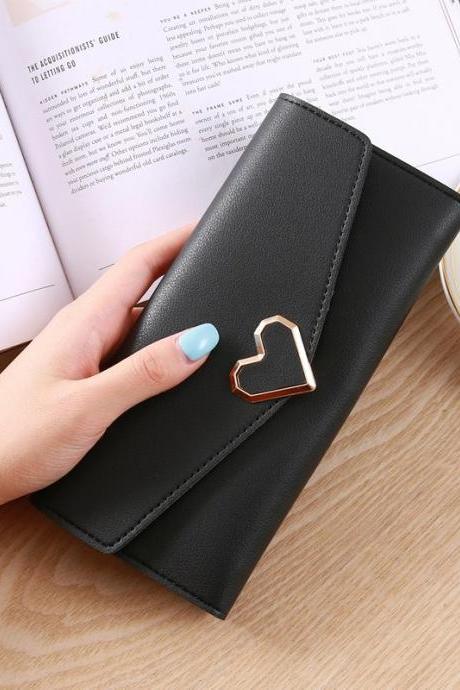  Heart Shaped Wallet PU Leather Card Holder Women Girl Purse Bag - Black