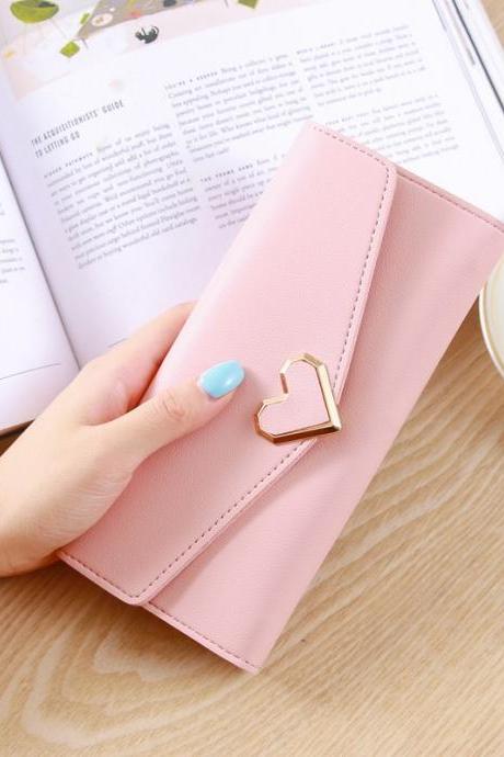  Heart Shaped Wallet PU Leather Card Holder Women Girl Purse Bag - Light Pink