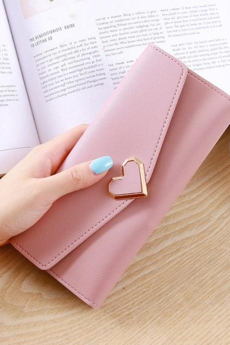  Heart Shaped Wallet PU Leather Card Holder Women Girl Purse Bag - Dark Pink