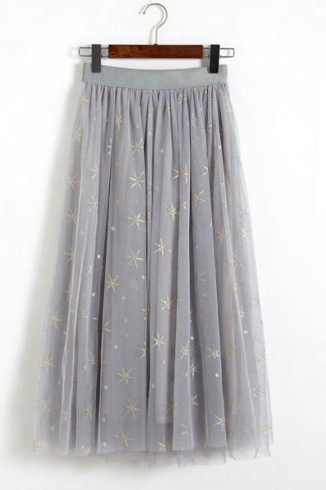 New Star Pattern Women Midi Skirt - Grey