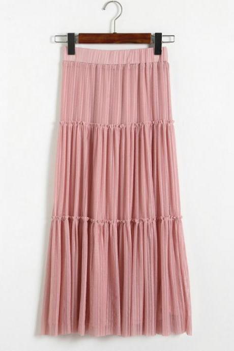 New Women Pleated A-line Skirt - Pink