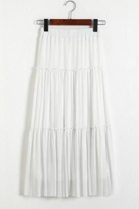 New Women Pleated A-line Skirt - White