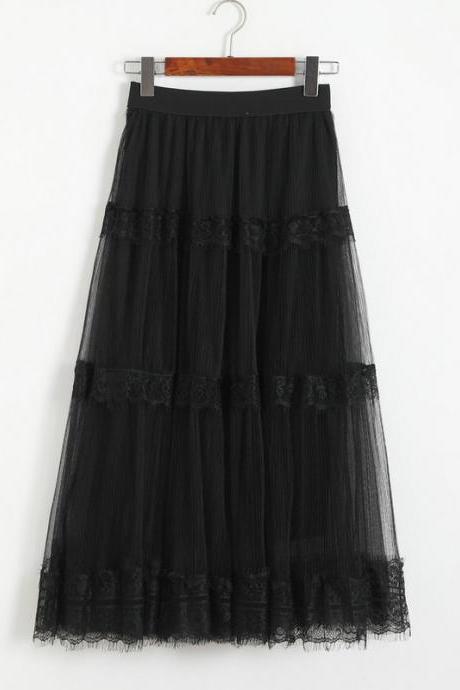 Womens New Sexy Gauze Midi Skirt Fashion High Waist Elastic Slim Skirts - Black