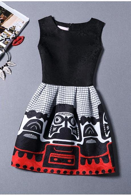 New Black Girl Pattern Sleeveless Vest Dress 