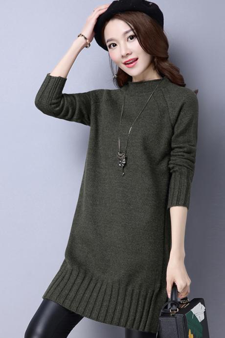 New Autumn Amy Green Color Women Long Sleeve Sweater