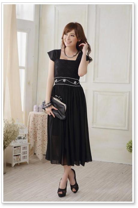 Top Selling Evening Dress Sleeveless Chiffon Wedding Bridesmaid Dress - Black