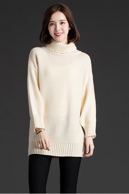 New Women Fashion Turtleneck Sweater Women Shirt - White