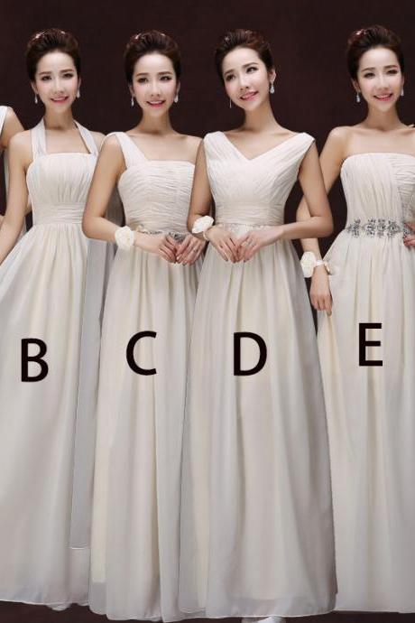 Women Fashion Chiffon Dress Bridesmaid Prom Evening Long Dress - Beige