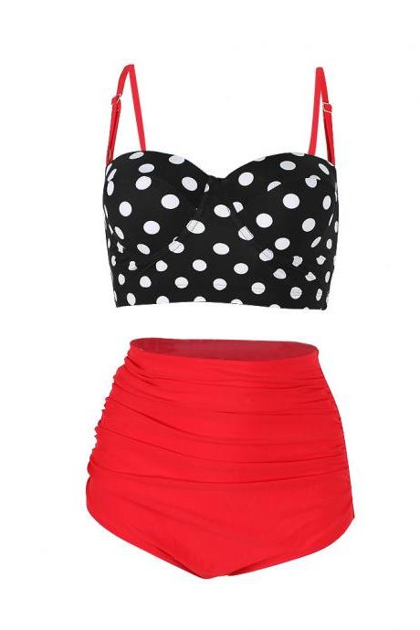 High Waisted Polka Dot Bikini Swimsuit Swimwear - Red