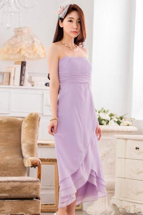 Chiffon Sleeveless Long Evening Party Dress Bridesmaid Wedding Dress - Purple