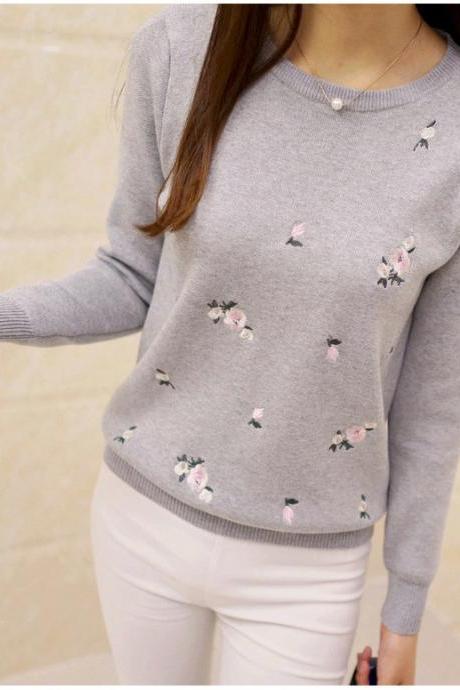 Women Printing Pullover Long Sleeves Sweater