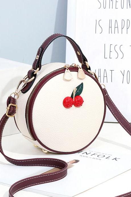 White Round Shape Red Cherry Shoulder Bag