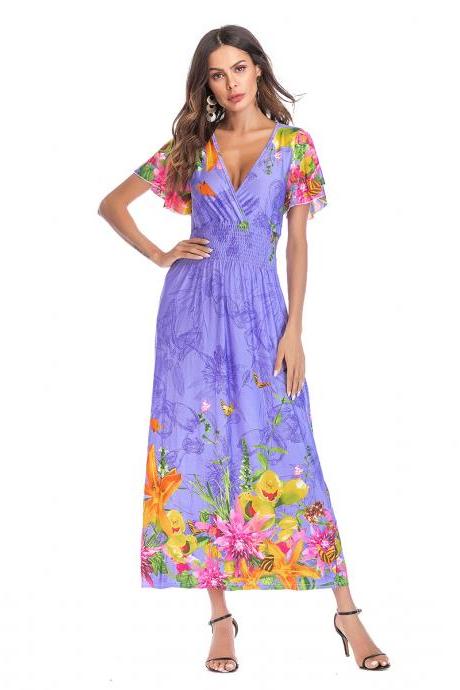 Bohemian Style Sleeveless Elastic Waist Totem Print Chiffon Dress on Luulla