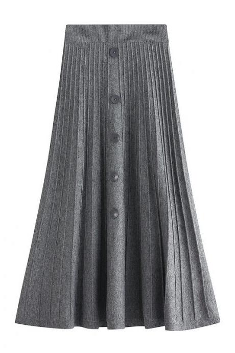 New Knitted Medium And Long Skirt - Grey