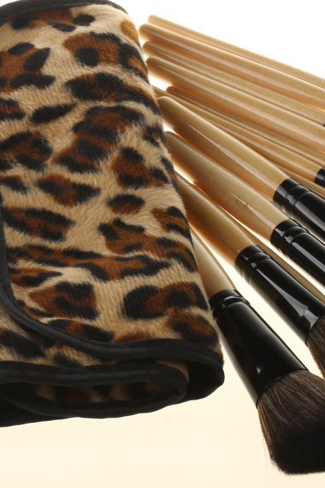 Professional Makeup Brush Set 12PCS Eyebrow Shadow Cosmetic Brush Kit With Leopard Fashion Bag Case