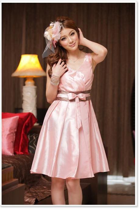 Fashion V-neck Bow Women's Evening Formal Party Dress