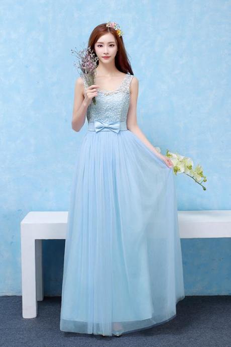 Good Quality Women Long Evening Party Dress Bridesmaid Wedding Dress - Sky Blue