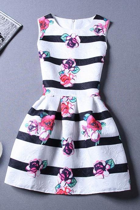 Sweet Fringe Printing Sleeveless Vest Dress For Women 