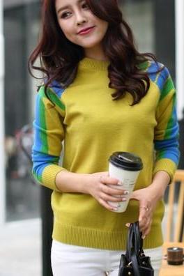 new winter women knit Color matching pullover Sweater shirt 