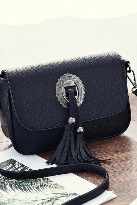 Fashion Sweet Mini Tassels One Shoulder Bag Cross-body Bag - Black
