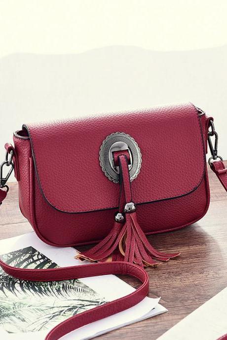 Fashion Sweet Mini Tassels One Shoulder Bag Cross-body Bag - Wine Red
