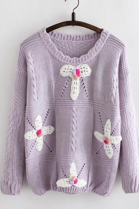 Sweet flower knitting head sweater