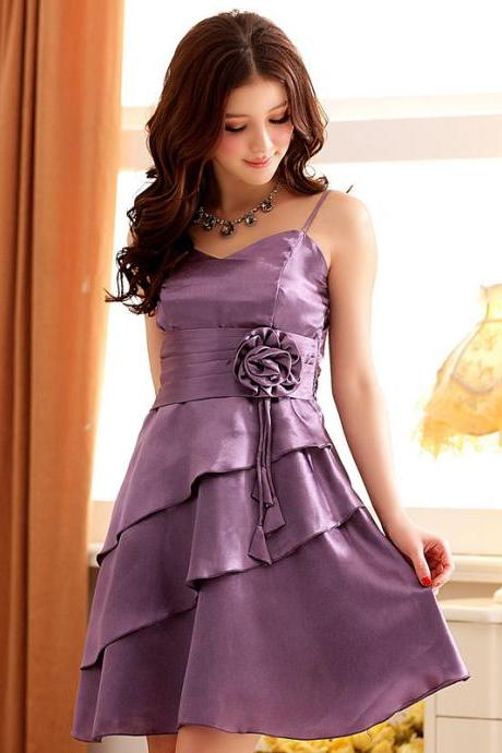Satin Spaghetti Purple Elegant Women's Evening Formal Party Dress